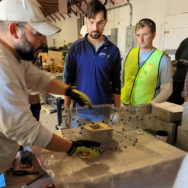 Cummins employees working on initial construction of nesting boxes