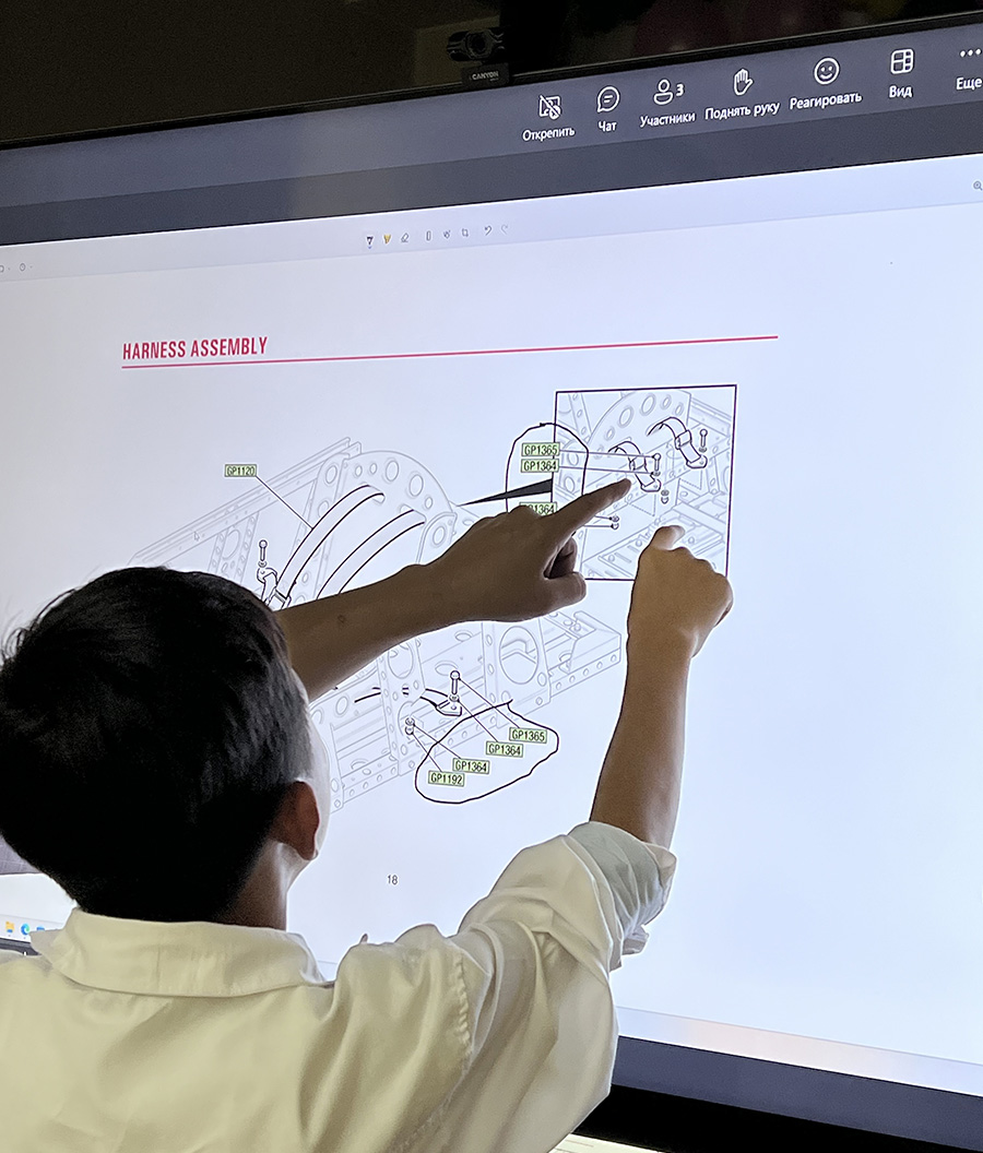 Students at the Children's Home looking at the car drawing