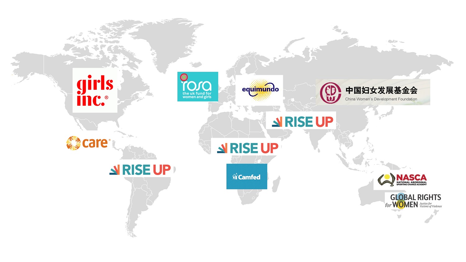 A map of the world with logos of Cummins' nonprofit partners.